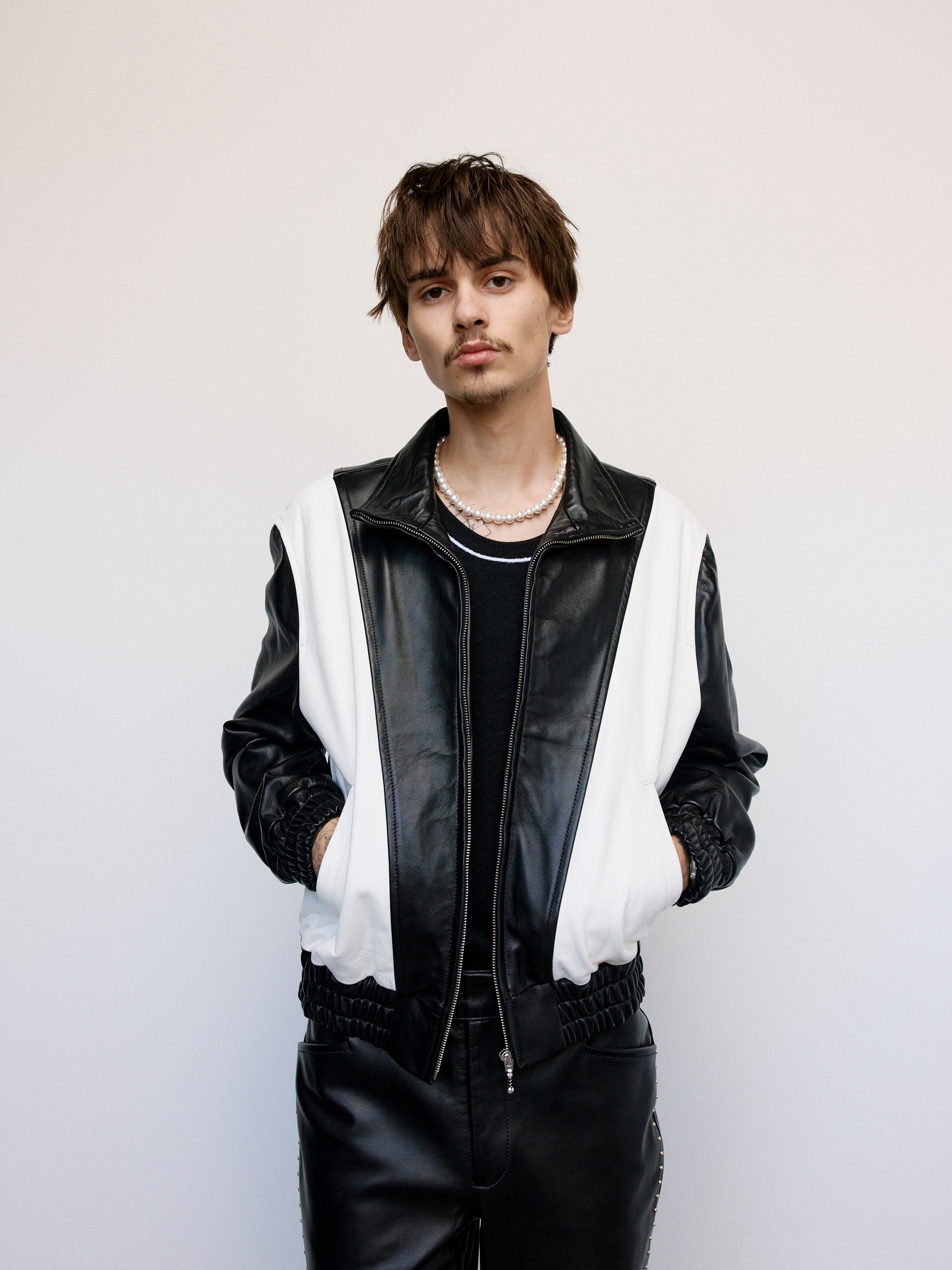 Ernest W. Baker 80s Leather Track Jacket - Black & White | Garmentory