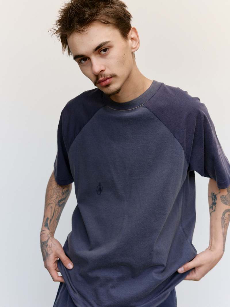 JW ANDERSON Navy Garment Dye Oversized T-Shirt | Garmentory