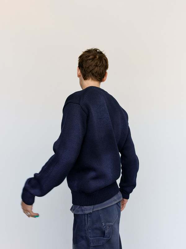 JW ANDERSON Navy Washed Zip Front Knitted Cardigan | Garmentory