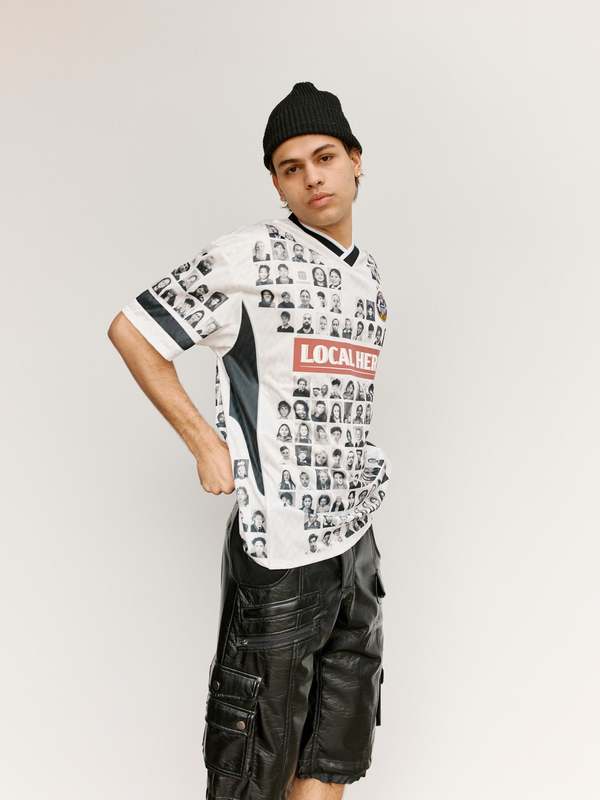 Martine Rose Faces Printed Football Top - Black/White | Garmentory