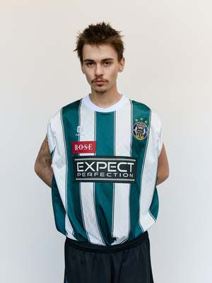 Martine Rose Twist Sleeve Football Top - White/Green | Garmentory
