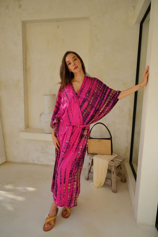 Pink Haley Sara Hand Dyed Kimono - Fuchsia