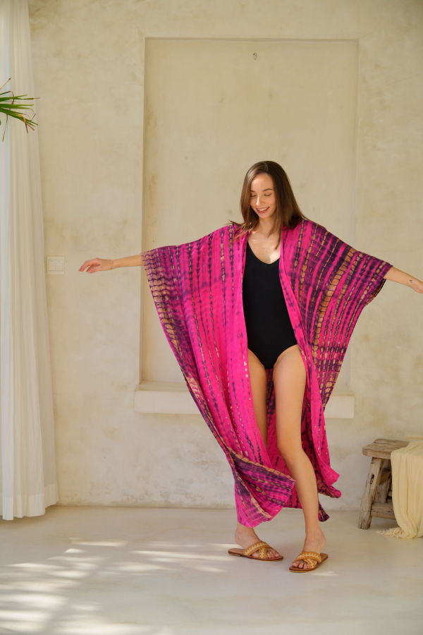 Pink Haley Sara Hand Dyed Kimono - Fuchsia