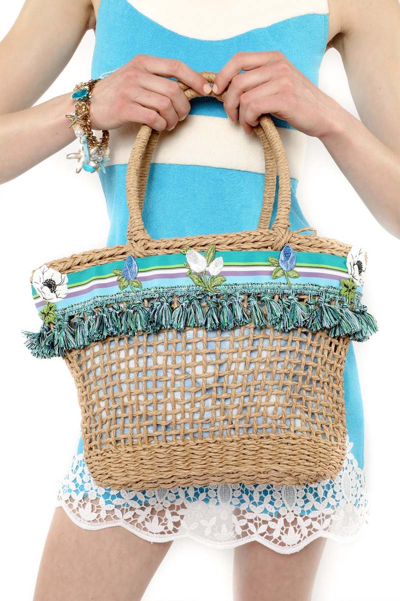 Anna Sui Raffia Tassel Bag - Baby Blue
