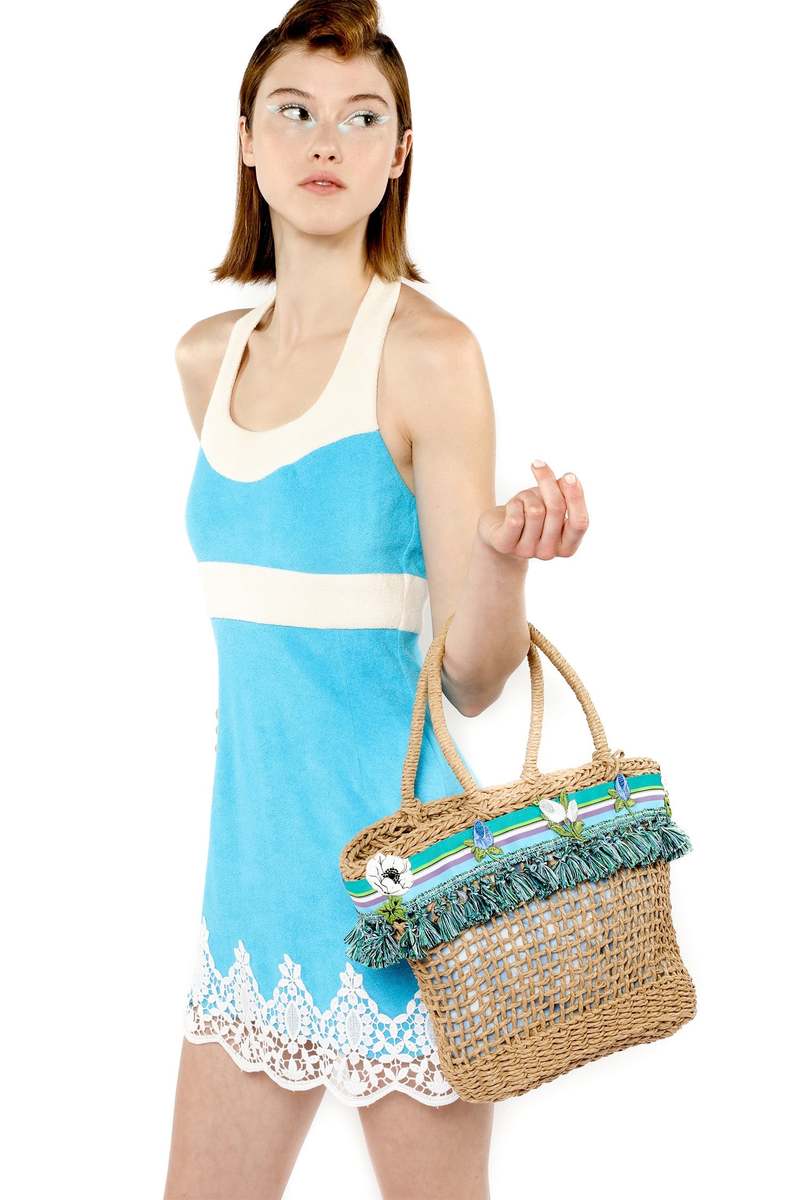 Anna Sui Raffia Tassel Bag - Baby Blue