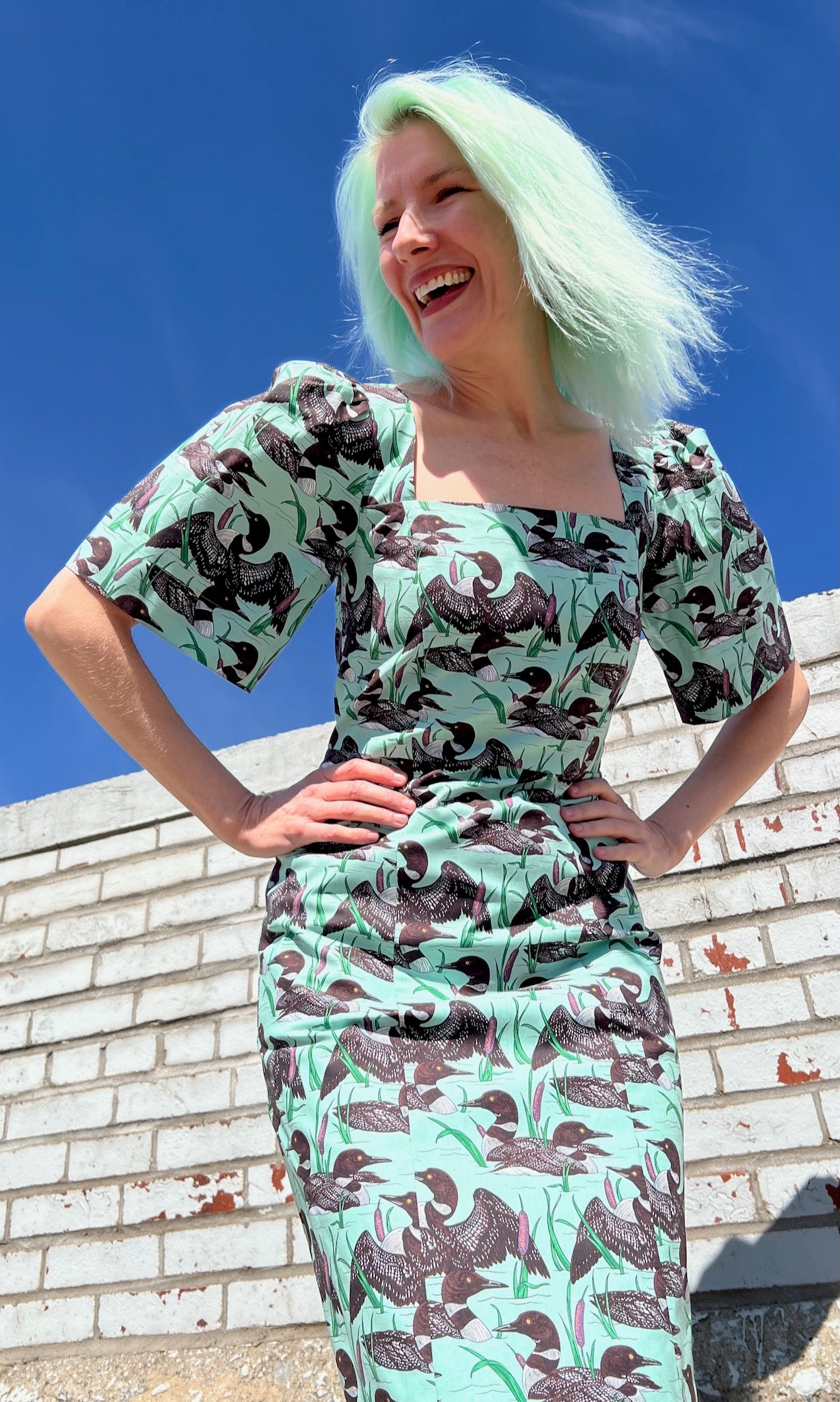 green dress with birds Birds of North America Corncrake Dress (Parrot Jungle) - Victoire Boutique  - Dresses - Birds of North America - Victoire Boutique main image 0