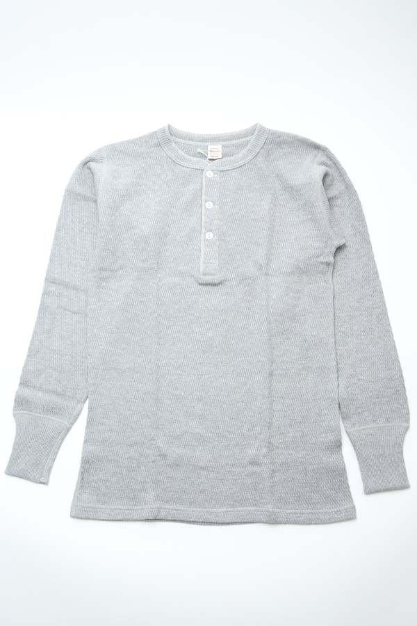 Warehouse & Co. Lot 5904 Four Needle Henley Neck Waffle Long Sleeve Shirt - Heather Grey