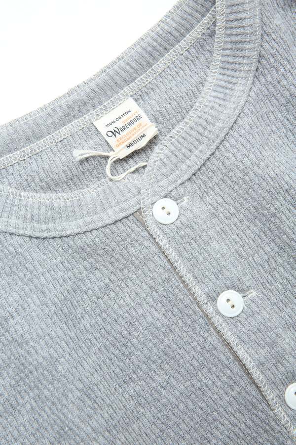 Warehouse & Co. Lot 5904 Four Needle Henley Neck Waffle Long Sleeve Shirt - Heather Grey