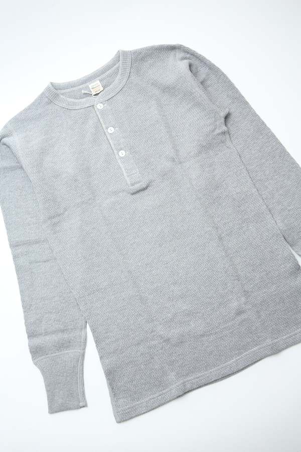 Warehouse & Co. Lot 5904 Four Needle Henley Neck Waffle Long Sleeve Shirt - Heather Grey