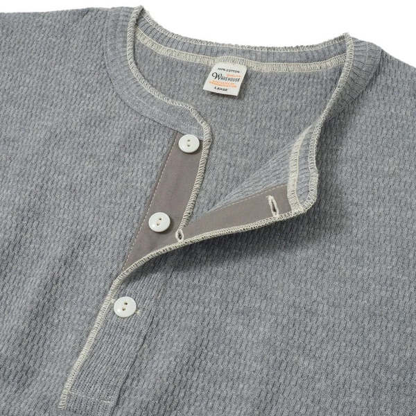 Warehouse & Co. Lot 5904 Four Needle Henley Neck Waffle Long Sleeve Shirt - Heather Grey