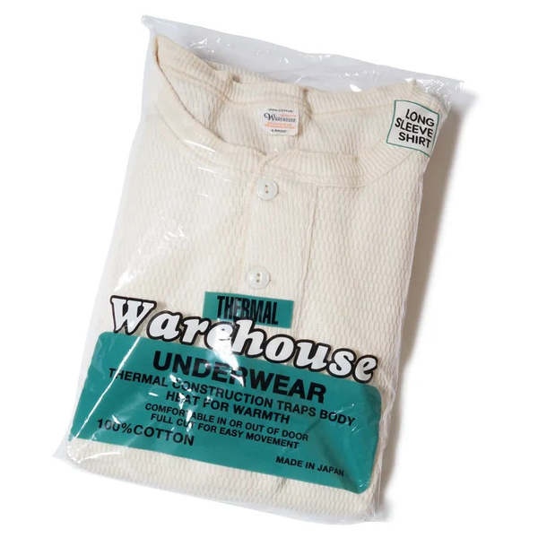 Warehouse & Co. Lot 5904 Four Needle Henley Neck Waffle Long Sleeve Shirt - Heather Grey