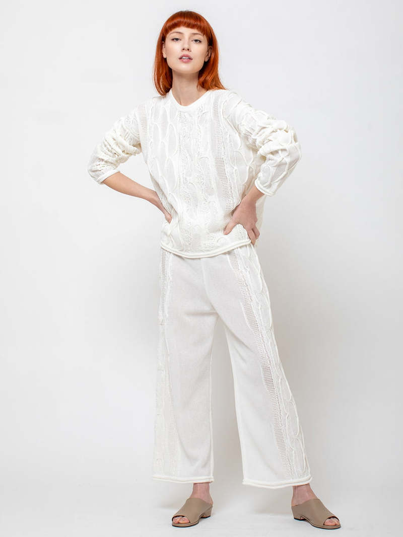 Black Crane Cable Summer Knit Top - Ivory