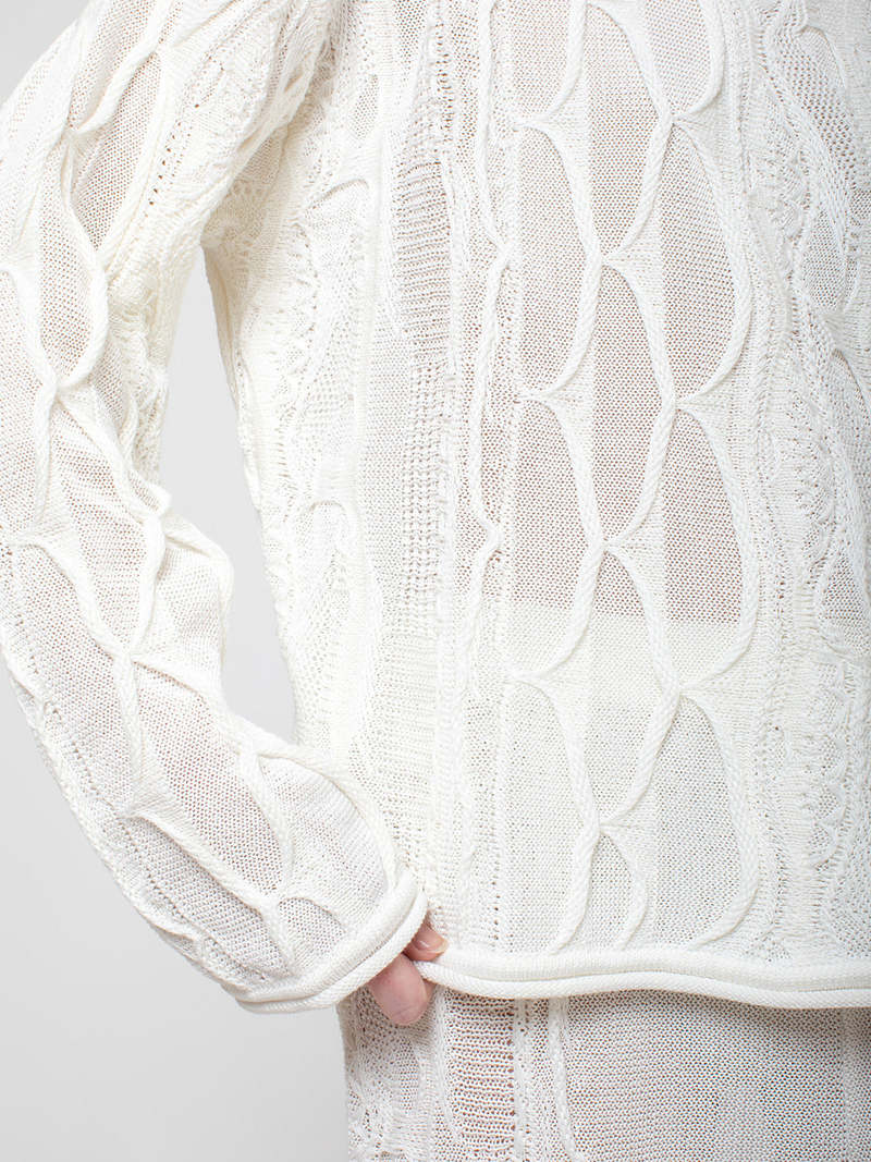 Black Crane Cable Summer Knit Top - Ivory
