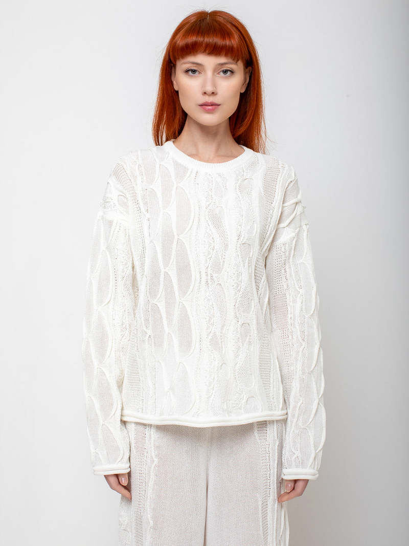 Black Crane Cable Summer Knit Top - Ivory