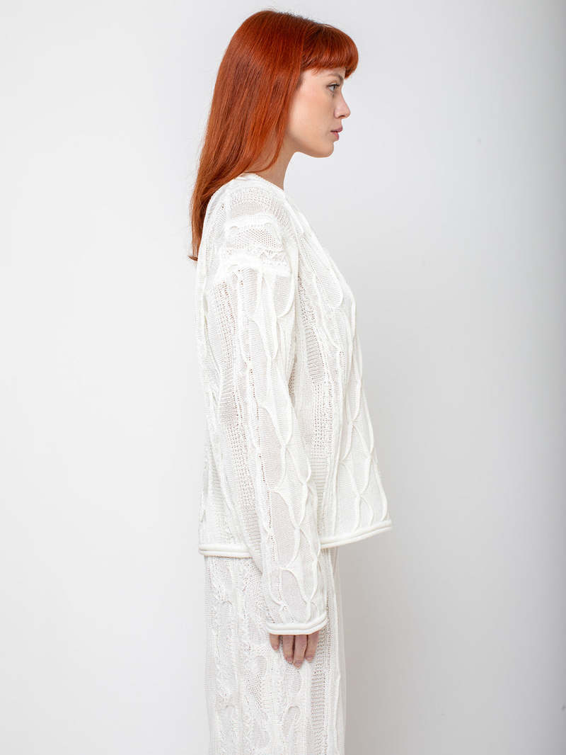 Black Crane Cable Summer Knit Top - Ivory
