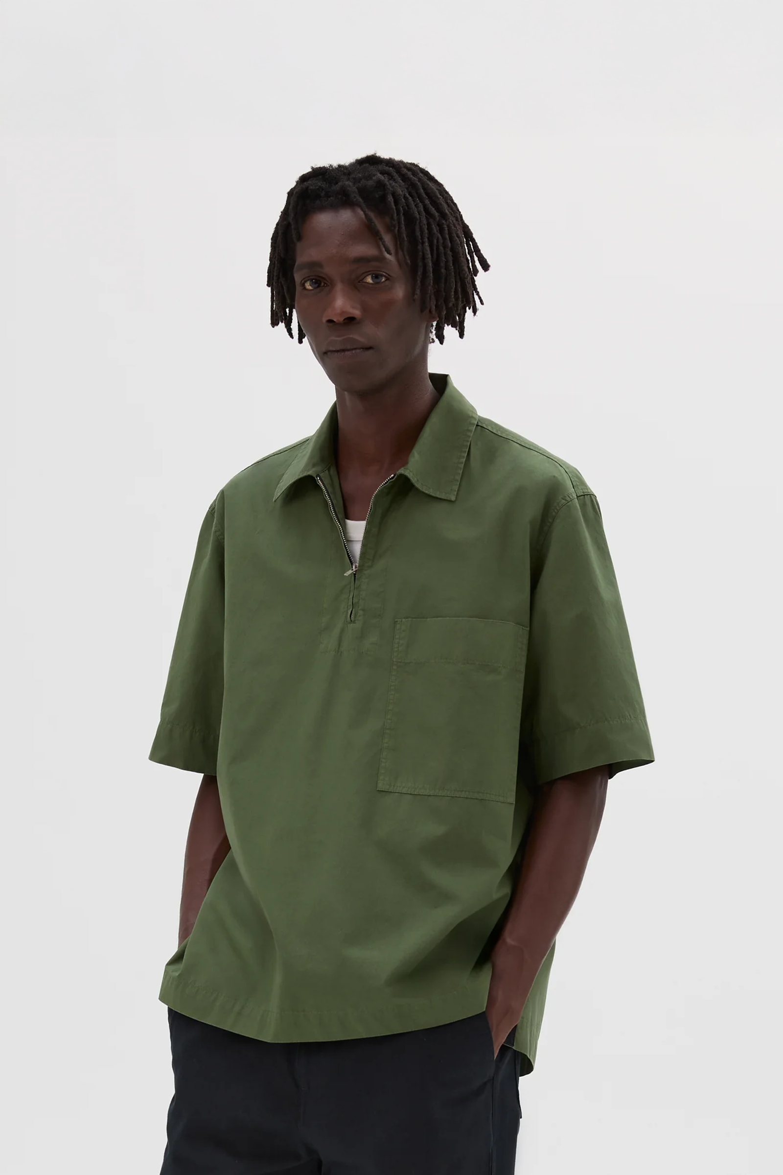 Margaret Howell Half Zip Pull On Shirt - Grass | Garmentory