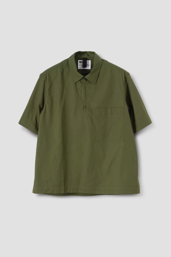 MARGARET HOWELL 半袖シャツ オリーブ Margaret Howell Half Zip Pull