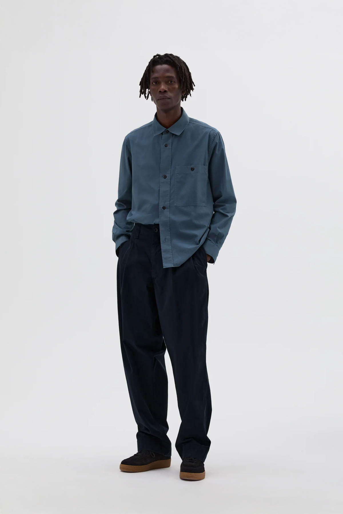 Margaret Howell Stitch Pleat Trouser - Dark Ink | Garmentory