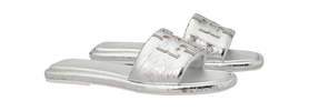 Tory Burch Double T Sport Slide Flat Sandals - Silver - Thumbnail 1