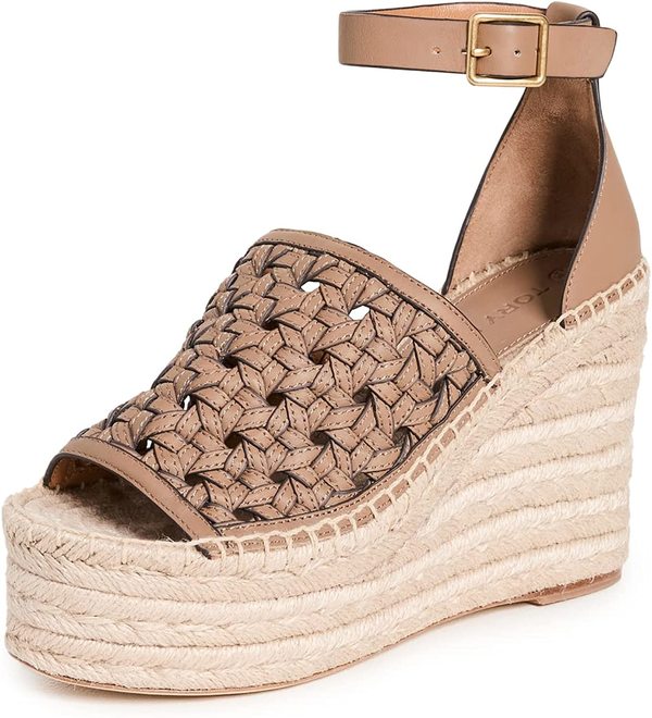 Tory Burch Basketweave Espadrille Wedges - Almond Flour