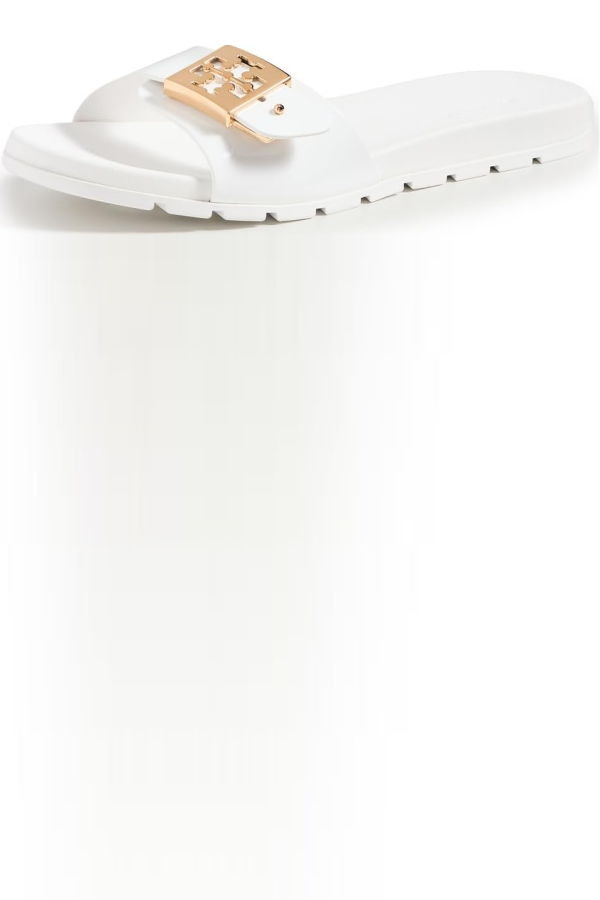 Tory Burch Buckle Slides - White/Gold