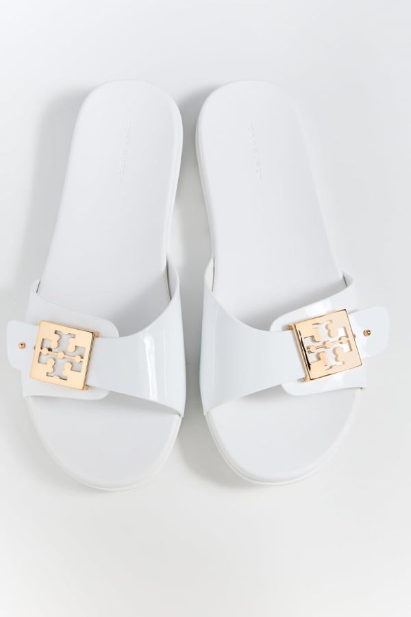 Tory Burch Buckle Slides - White/Gold