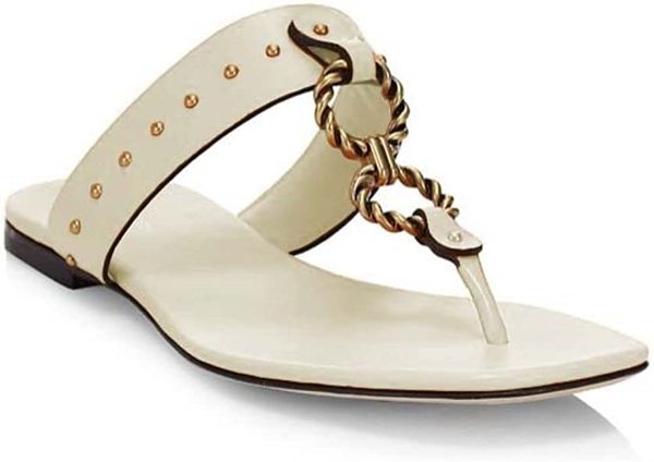 Tory Burch Vintage Plaque Leather Thong Sandals - Ivory