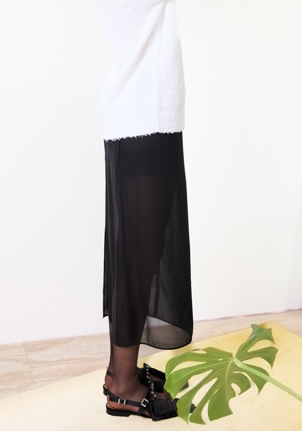 Tibi Crispy Sheer Gauze Maxi Pencil Skirt - Black | Garmentory
