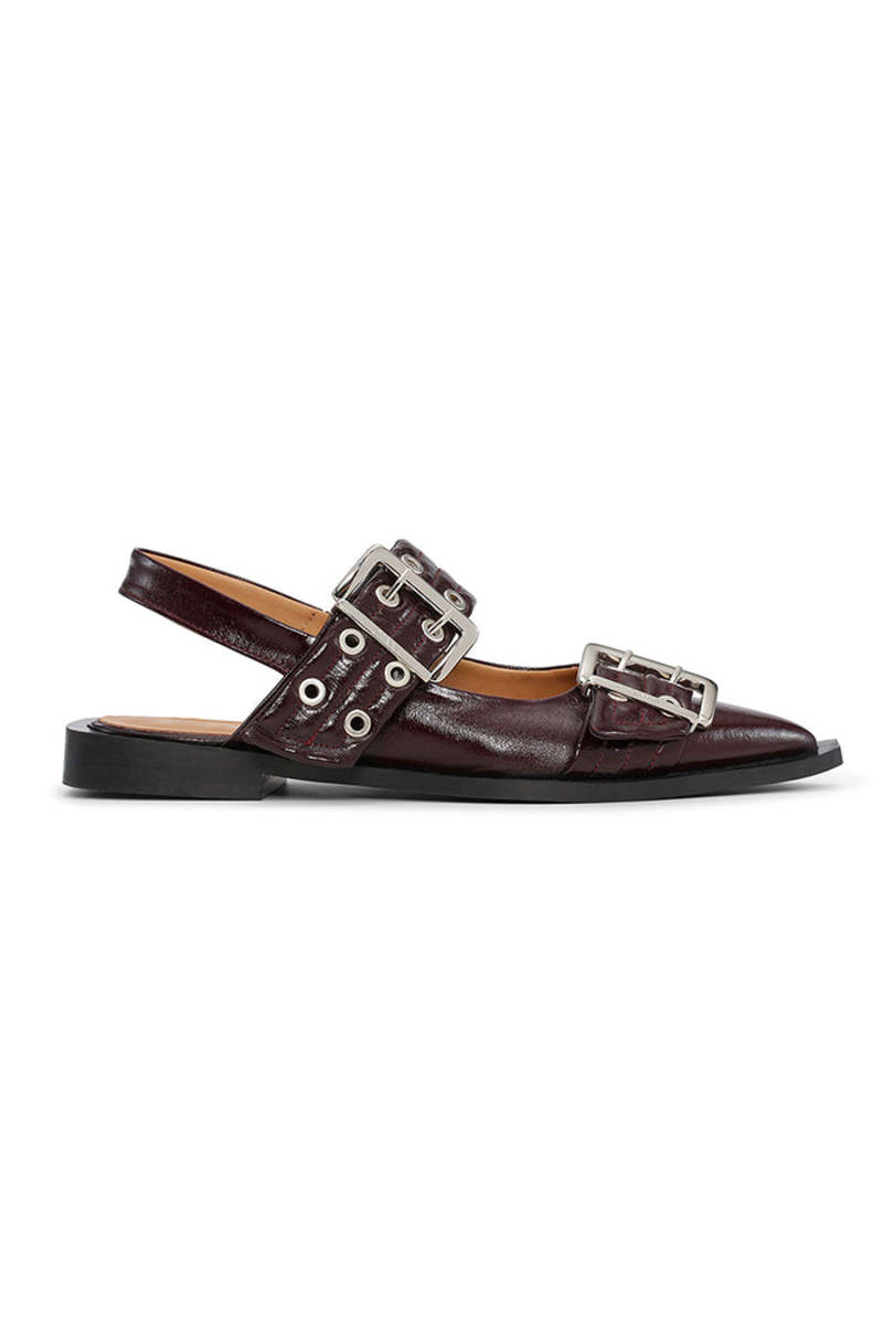 Ganni Chunky Buckle Ballerina - Burgundy | Garmentory
