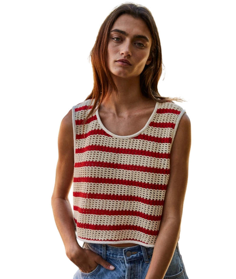 Lola Millie Striped Sleeveless Top - Natural/Red