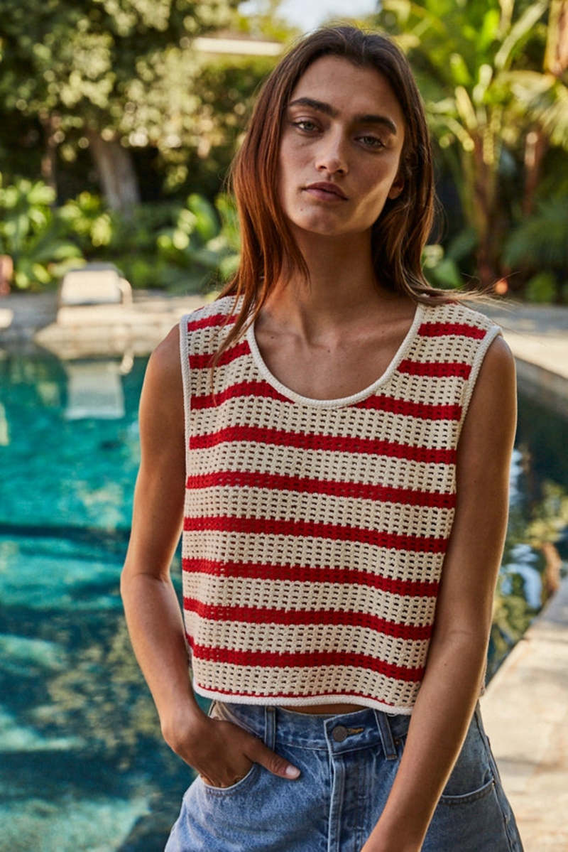 Lola Millie Striped Sleeveless Top - Natural/Red