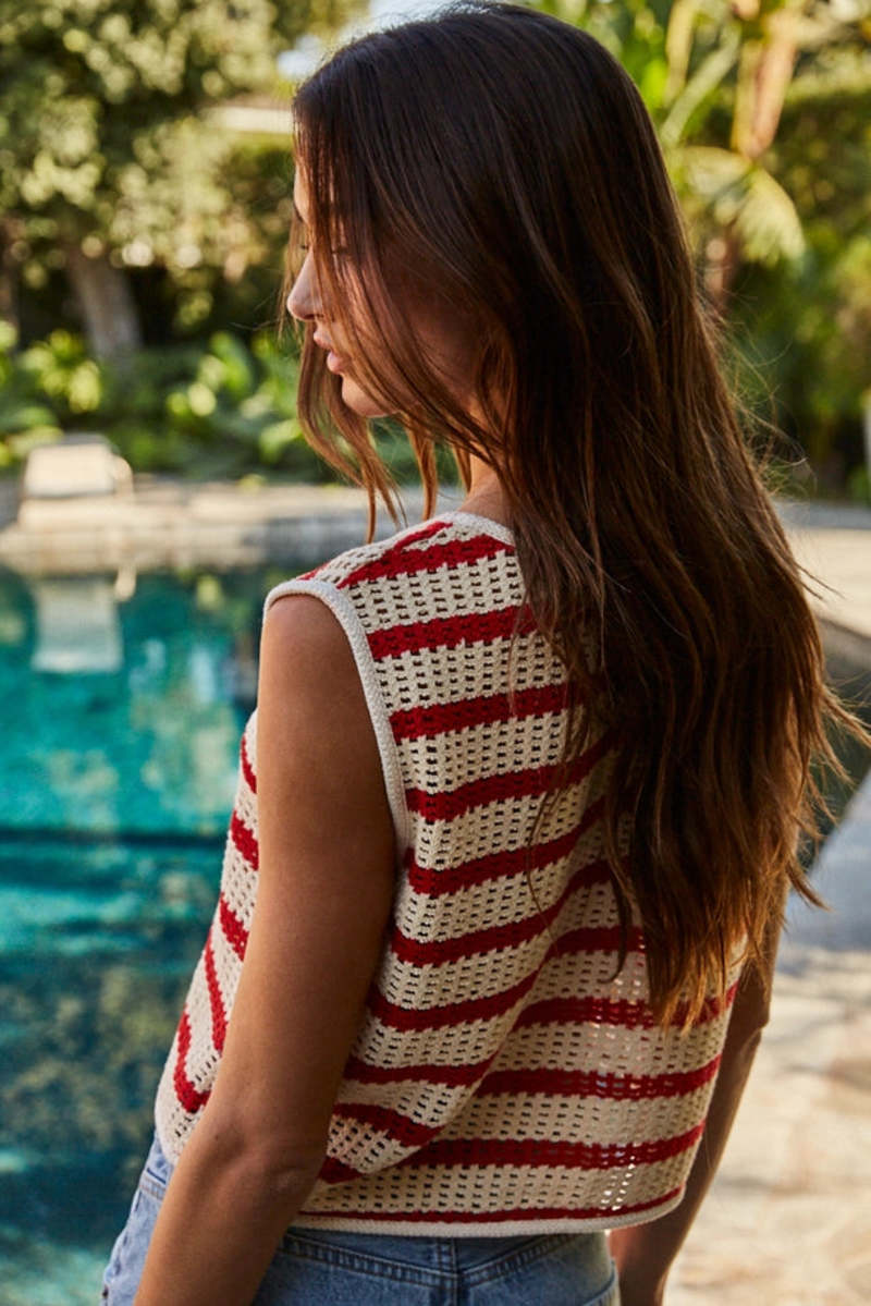 Lola Millie Striped Sleeveless Top - Natural/Red
