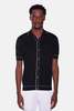 Filippo De Laurentiis Fine Cotton Short Sleeve Shirt - Midnight/White - Thumbnail 1