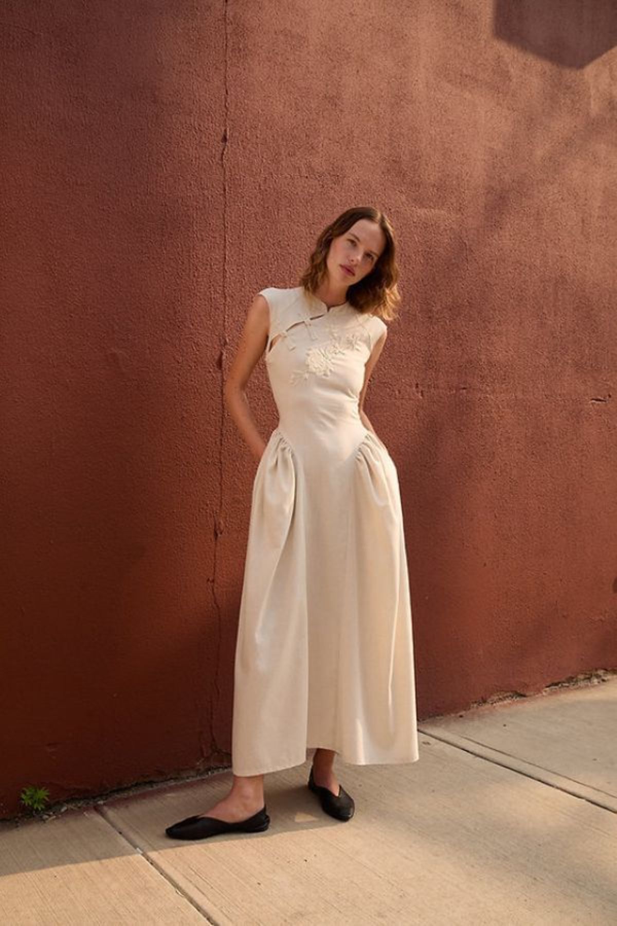 knee length dresses for ladies Talia Linen Pintuck Maxi Dress in White – Lusana main image 0