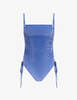 Priscavera Ocean Blue Velvet Lace-Up Ruched One Piece - Thumbnail 1