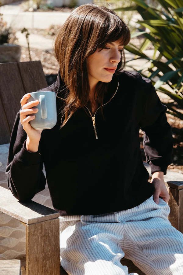 Whimsy + Row Diana Half Zip Pullover - Black