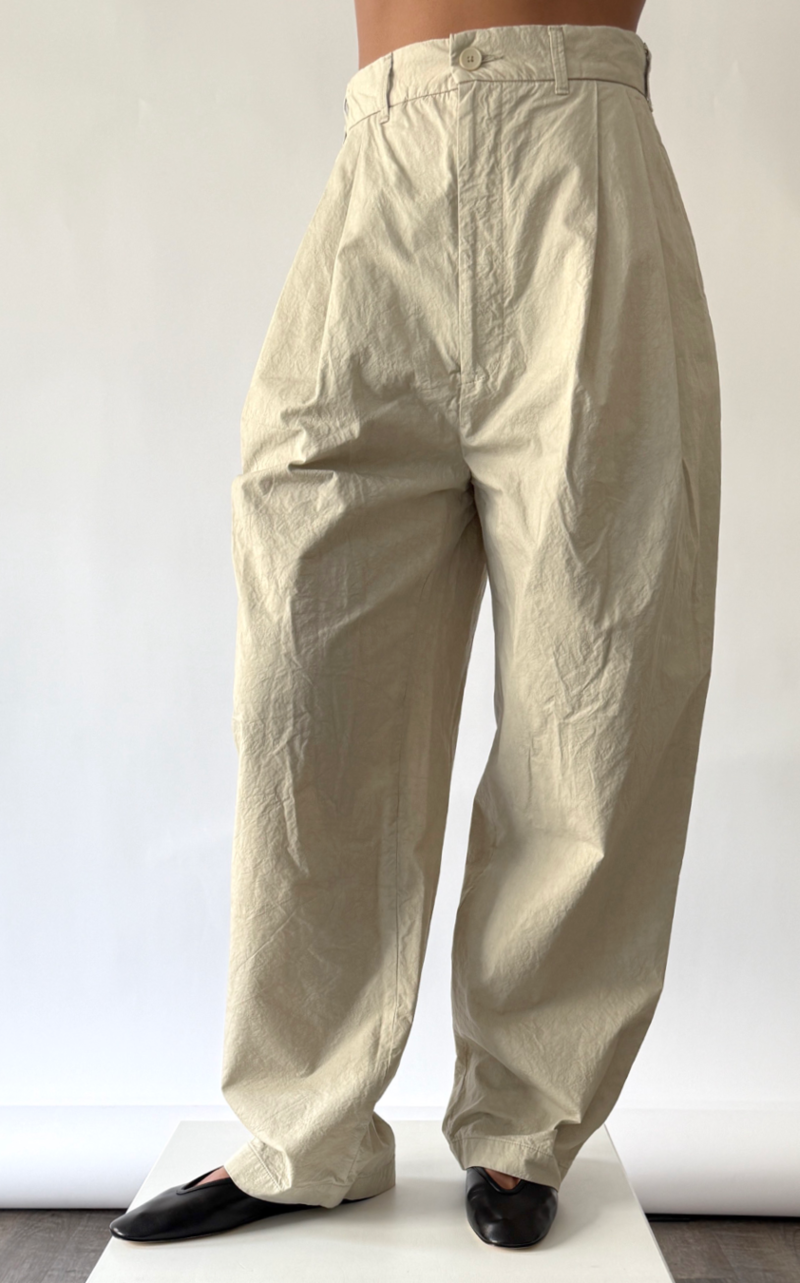 Black Crane Crinkled Wide Trouser - Stone
