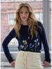 Autumn Cashmere Spring Flowers Embroidered Crew - Navy - Thumbnail 1