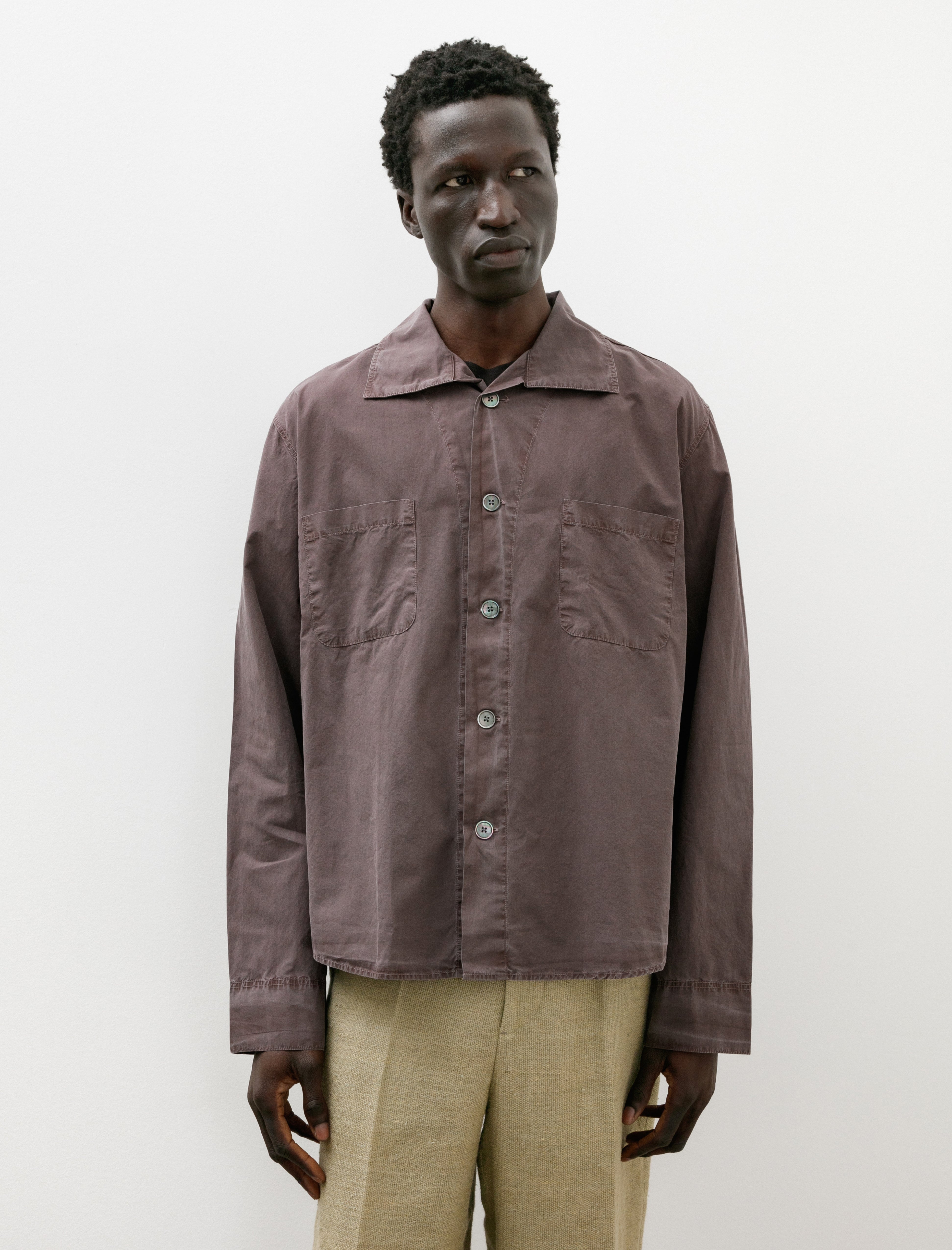 Our Legacy Funnel Shirt - Charcoal Bordeaux Dense Poplin | Garmentory