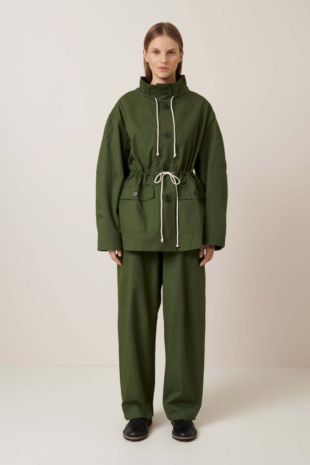 ジャケット・アウター nullus ECOLEATHERHOLLOW PLACKETLONG COAT Shop First Row Nylon Patch Jacket FRJ40045S-OLV green
