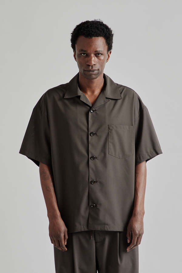 is-ness Open Collar Box Shirts - Brown | Garmentory