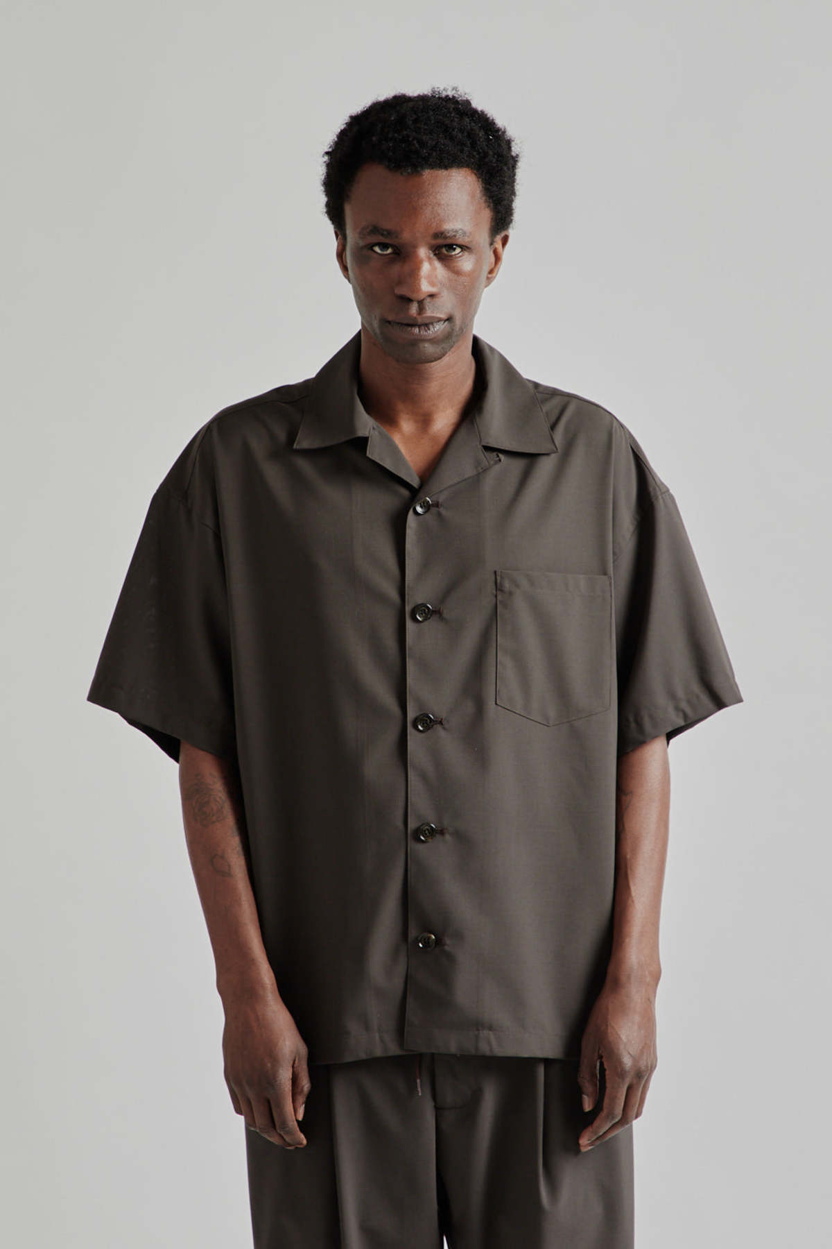 is-ness Open Collar Box Shirts - Brown | Garmentory