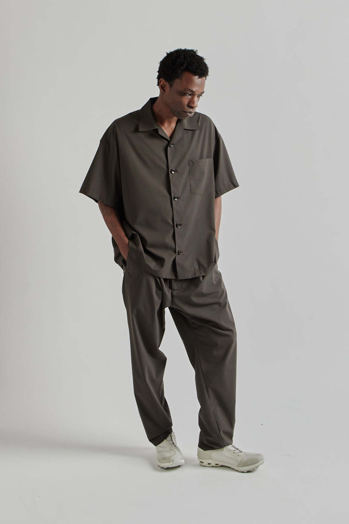 is-ness Open Collar Box Shirts - Brown | Garmentory