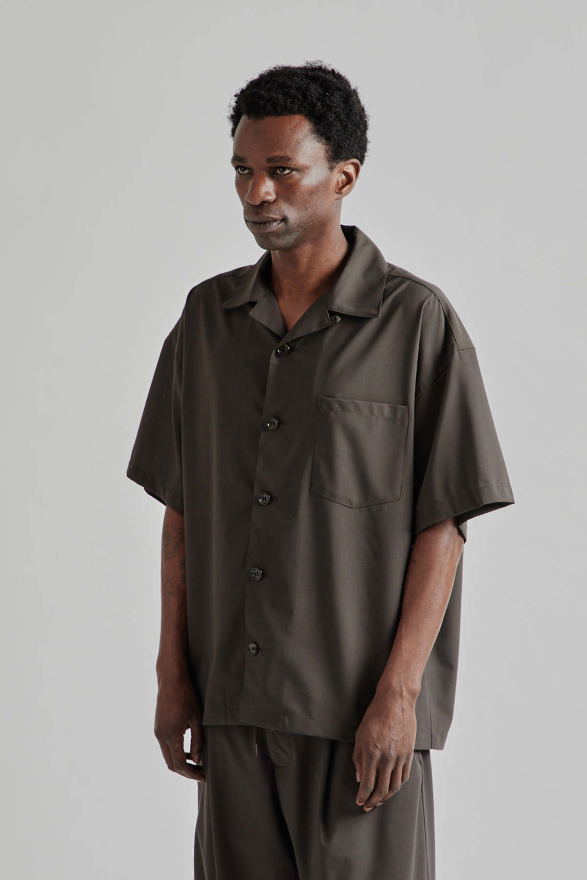 is-ness Open Collar Box Shirts - Brown | Garmentory