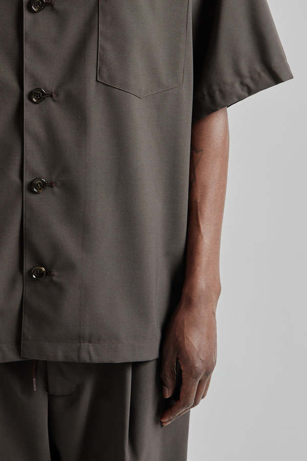 is-ness Open Collar Box Shirts - Brown | Garmentory