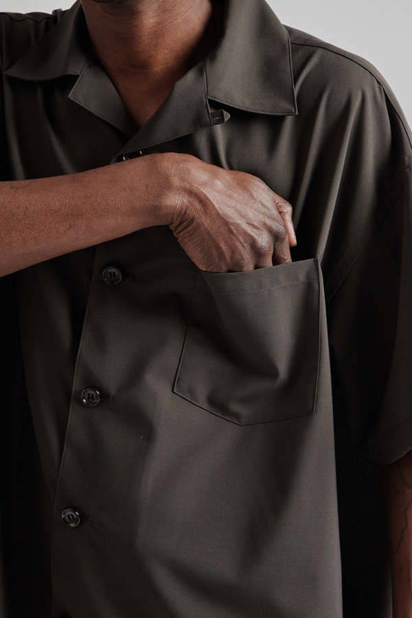 is-ness Open Collar Box Shirts - Brown | Garmentory