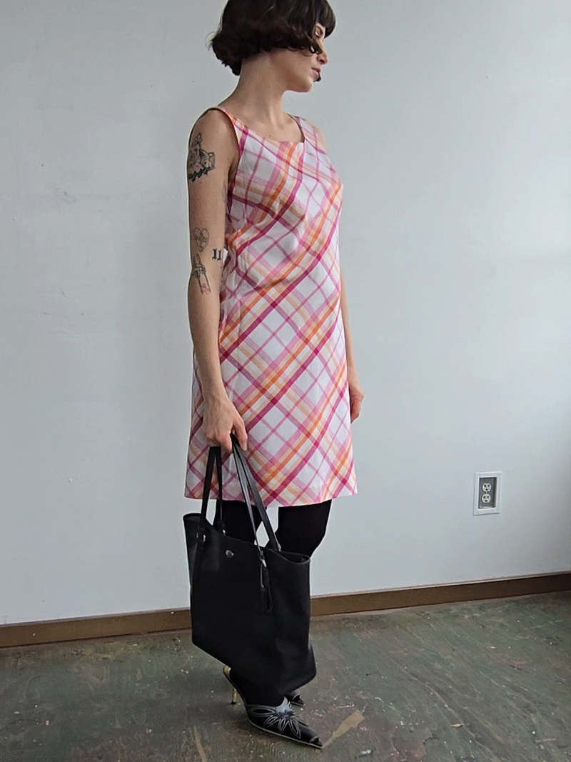 Banshee Silk Plaid Stripe Dress - Pink/Orange | Garmentory