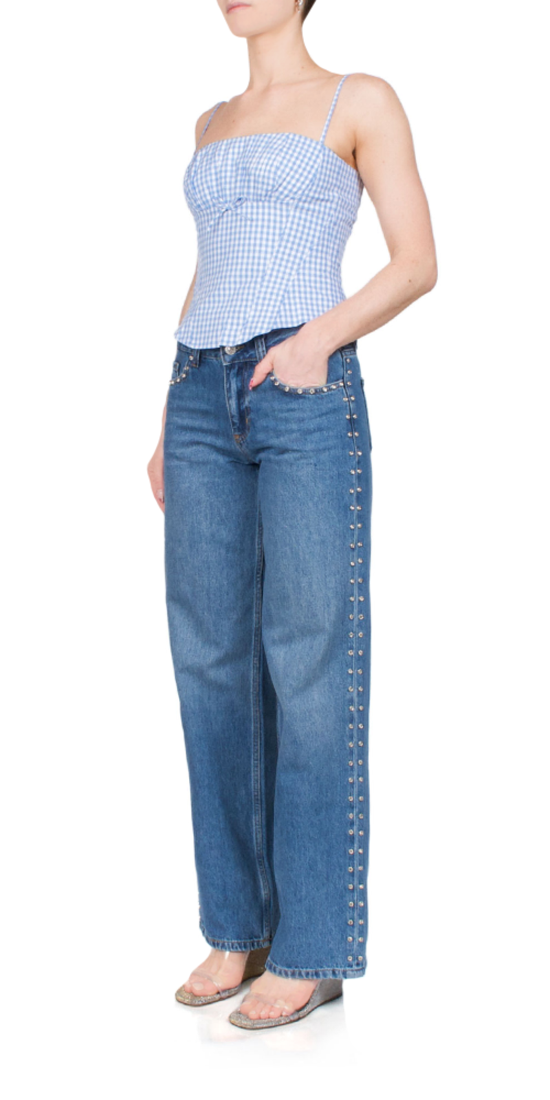 【関税込み】Sandy Liang ブルー Updo ジーンズ Sandy Liang Updo Jeans in Medium Blue | NONNA