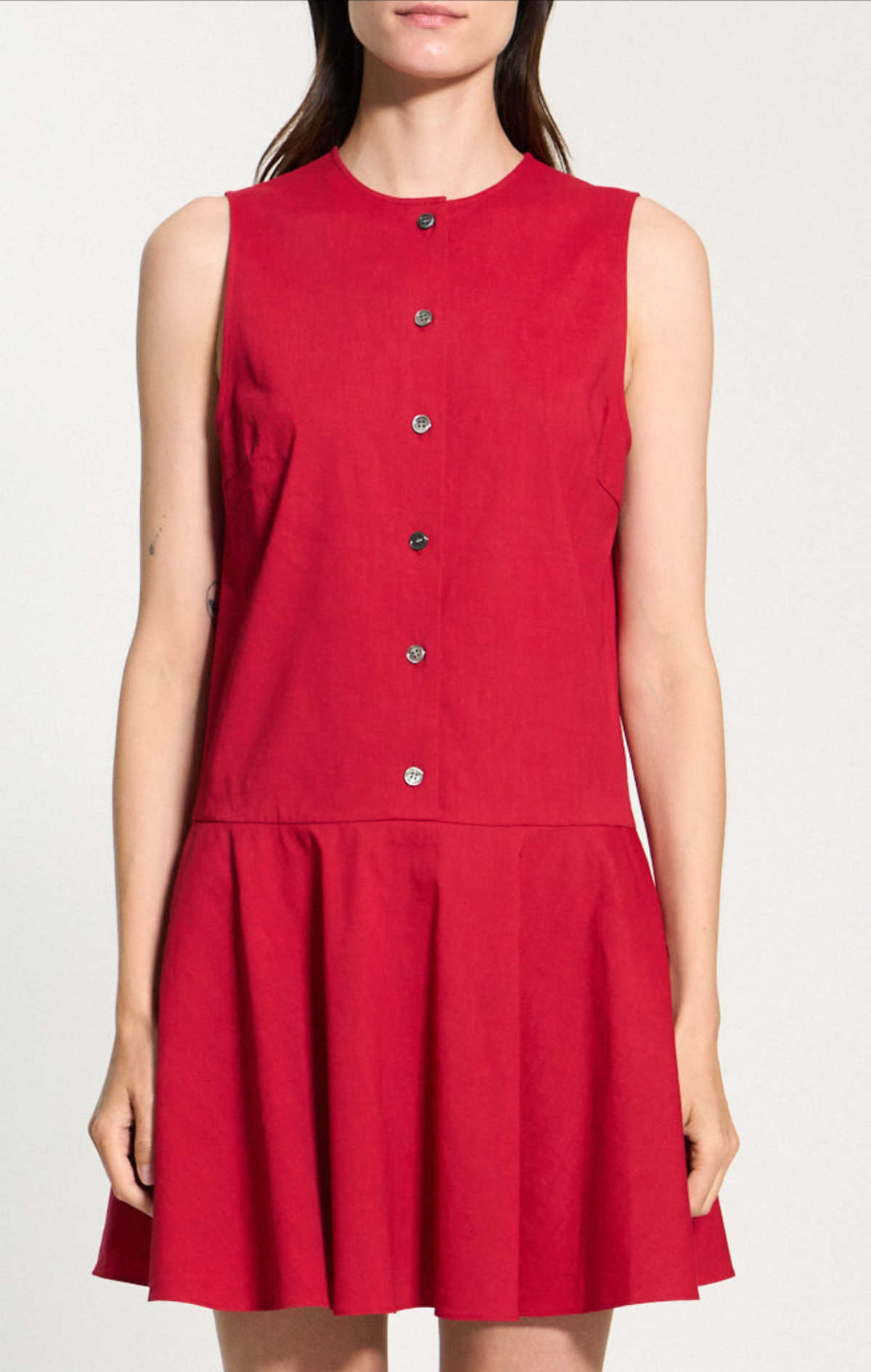 Theory Sleeveless Baby-Doll Mini Dress - Cherry Red | Garmentory