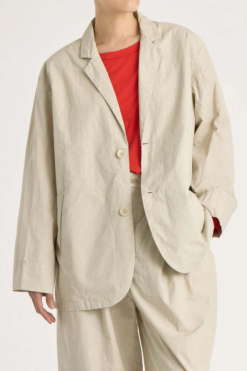 Black Crane Crinkled Blazer - Stone